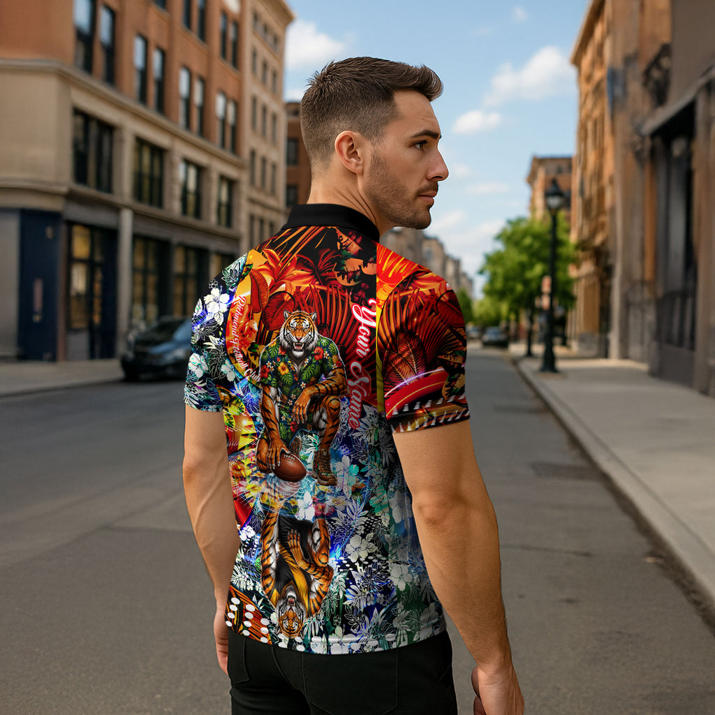 Personalized Richmond Football Tigers Zipper Polo Shirt Tropical Hibiscus Flowers - Pacific Fusion Style