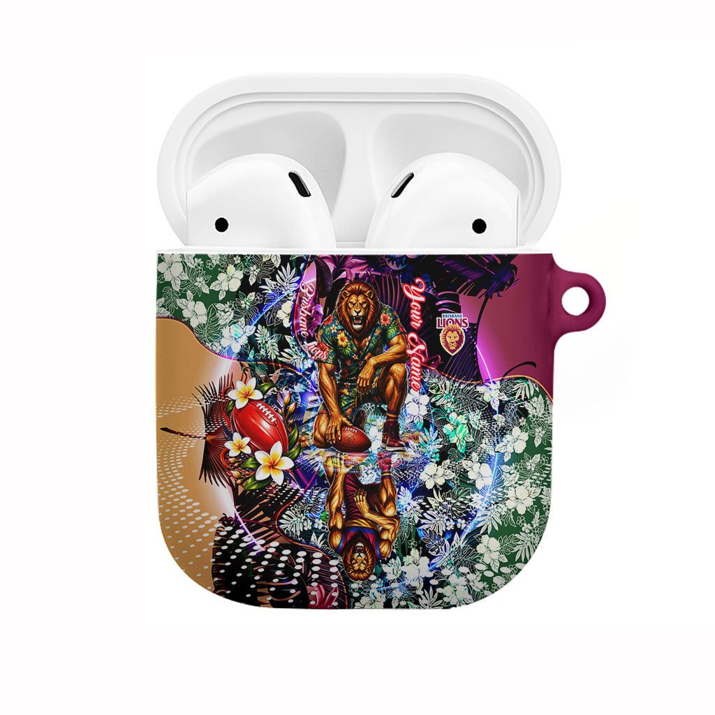 Personalized Brisbane Lions Football AirPods Case Tropical Hibiscus Flowers - Pacific Fusion Style