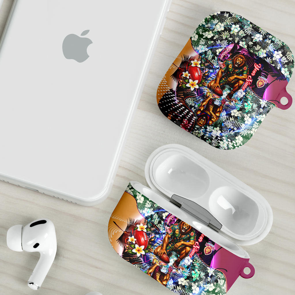 Personalized Brisbane Lions Football AirPods Case Tropical Hibiscus Flowers - Pacific Fusion Style