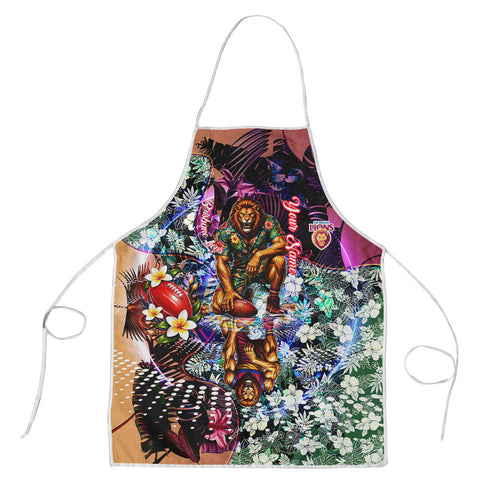 Personalized Brisbane Lions Football Apron Tropical Hibiscus Flowers - Pacific Fusion Style