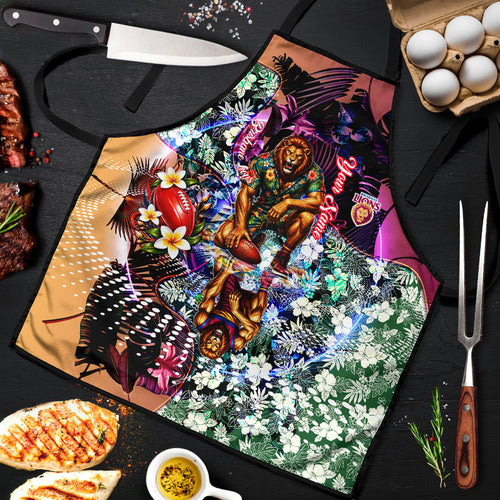 Personalized Brisbane Lions Football Apron Tropical Hibiscus Flowers - Pacific Fusion Style