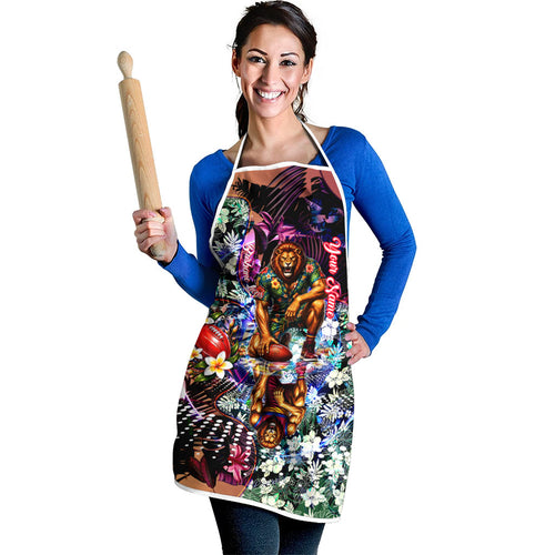 Personalized Brisbane Lions Football Apron Tropical Hibiscus Flowers - Pacific Fusion Style