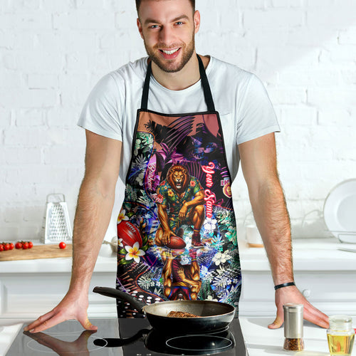 Personalized Brisbane Lions Football Apron Tropical Hibiscus Flowers - Pacific Fusion Style