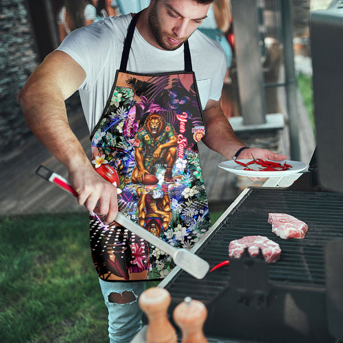 Personalized Brisbane Lions Football Apron Tropical Hibiscus Flowers - Pacific Fusion Style