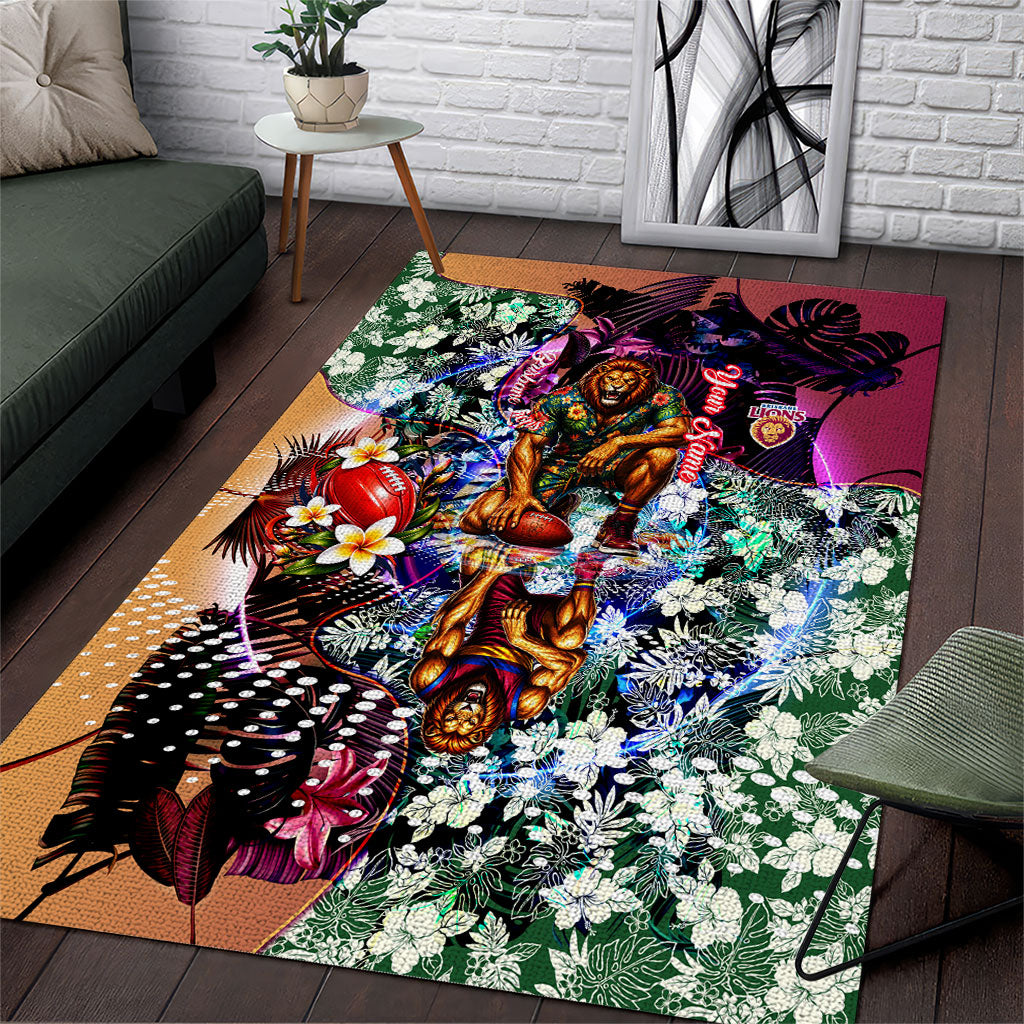 Personalized Brisbane Lions Football Area Rug Tropical Hibiscus Flowers - Pacific Fusion Style