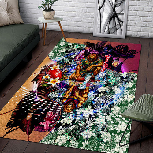 Personalized Brisbane Lions Football Area Rug Tropical Hibiscus Flowers - Pacific Fusion Style