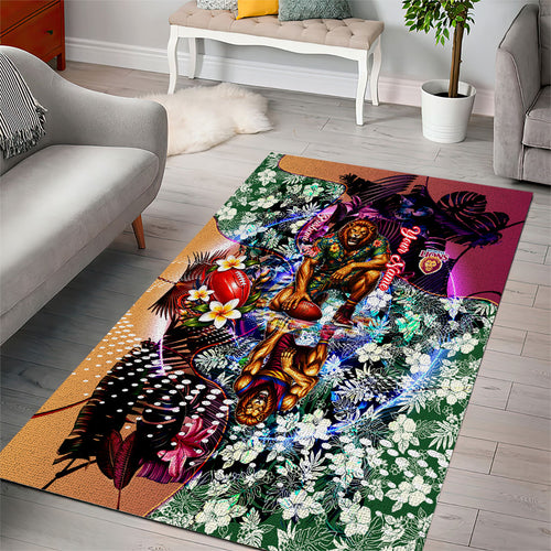Personalized Brisbane Lions Football Area Rug Tropical Hibiscus Flowers - Pacific Fusion Style