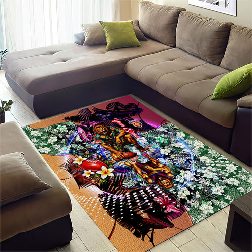 Personalized Brisbane Lions Football Area Rug Tropical Hibiscus Flowers - Pacific Fusion Style