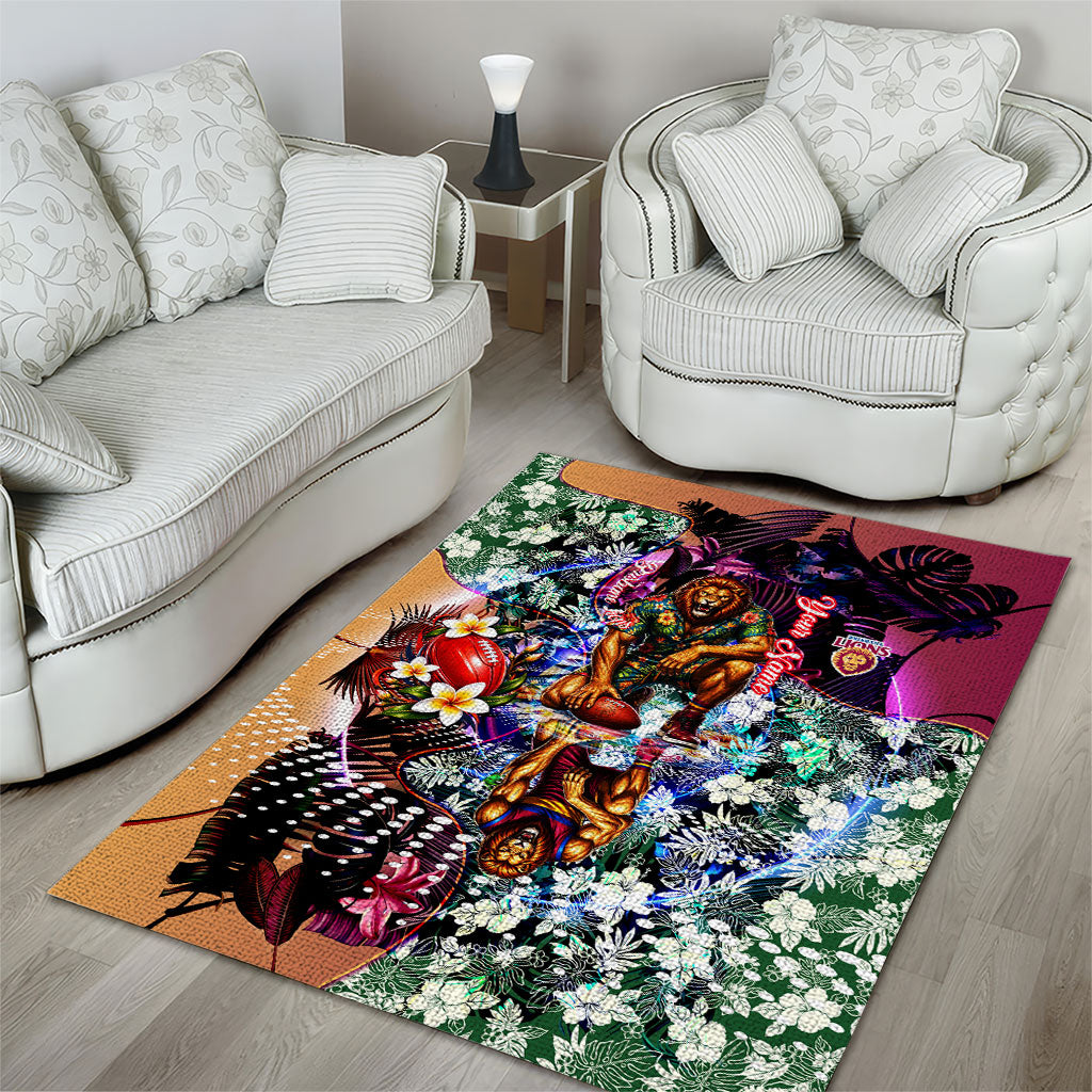 Personalized Brisbane Lions Football Area Rug Tropical Hibiscus Flowers - Pacific Fusion Style
