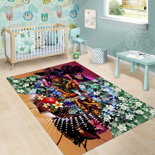 Personalized Brisbane Lions Football Area Rug Tropical Hibiscus Flowers - Pacific Fusion Style