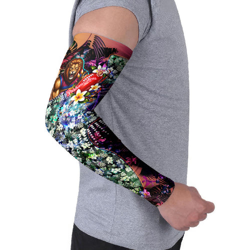 Personalized Brisbane Lions Football Arm Sleeves Tropical Hibiscus Flowers - Pacific Fusion Style