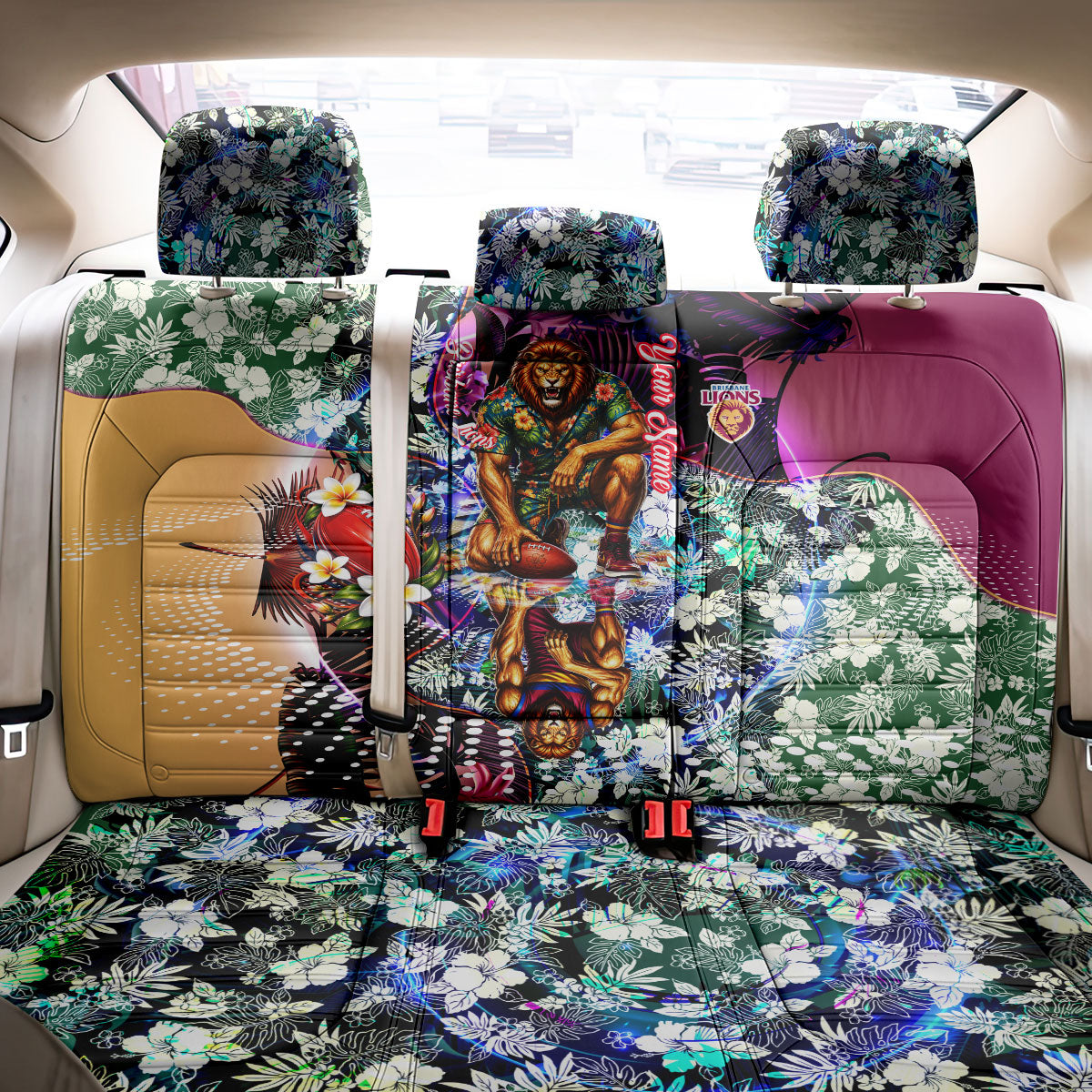 Personalized Brisbane Lions Football Back Car Seat Cover Tropical Hibiscus Flowers - Pacific Fusion Style