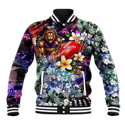 Personalized Brisbane Lions Football Baseball Jacket Tropical Hibiscus Flowers - Pacific Fusion Style