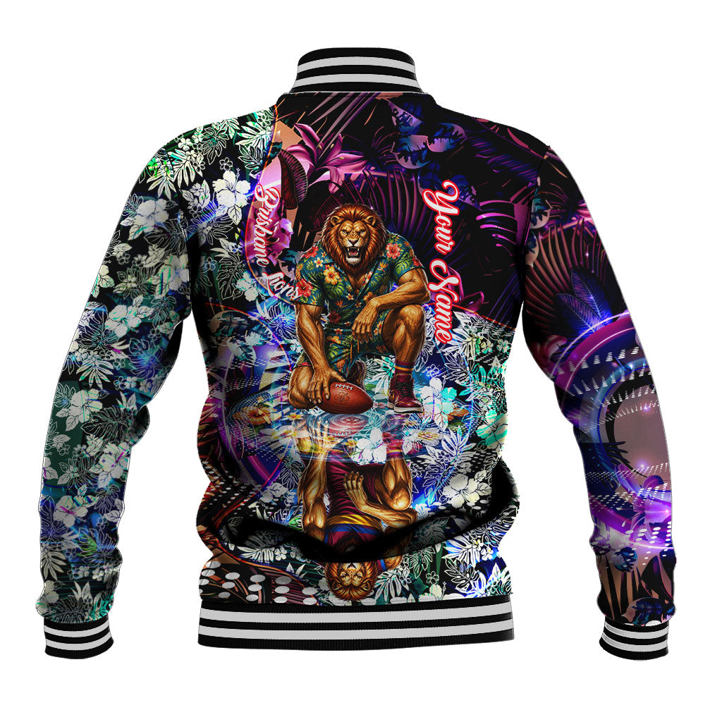 Personalized Brisbane Lions Football Baseball Jacket Tropical Hibiscus Flowers - Pacific Fusion Style