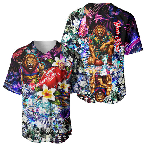 Personalized Brisbane Lions Football Baseball Jersey Tropical Hibiscus Flowers - Pacific Fusion Style