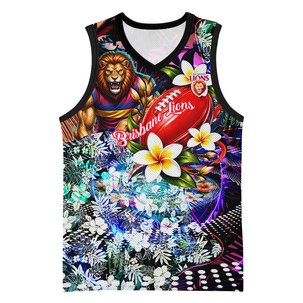 Personalized Brisbane Lions Football Basketball Jersey Tropical Hibiscus Flowers - Pacific Fusion Style