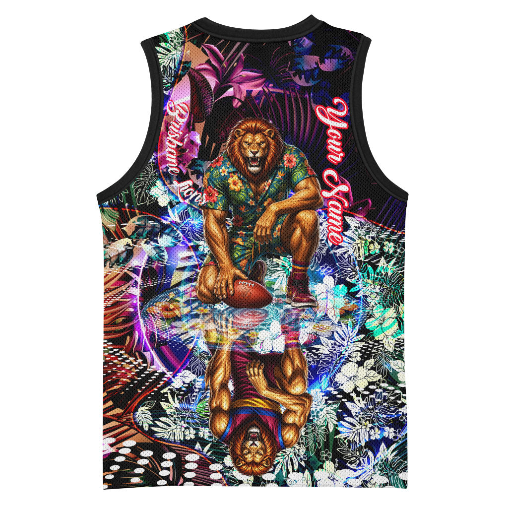 Personalized Brisbane Lions Football Basketball Jersey Tropical Hibiscus Flowers - Pacific Fusion Style