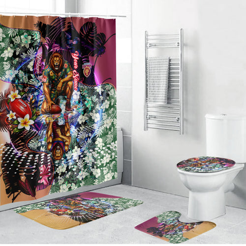 Personalized Brisbane Lions Football Bathroom Set Tropical Hibiscus Flowers - Pacific Fusion Style