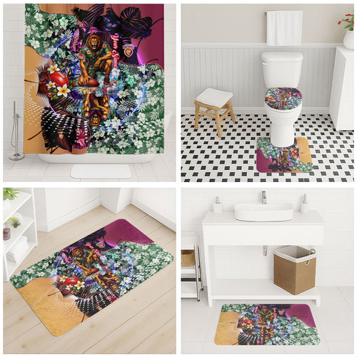 Personalized Brisbane Lions Football Bathroom Set Tropical Hibiscus Flowers - Pacific Fusion Style