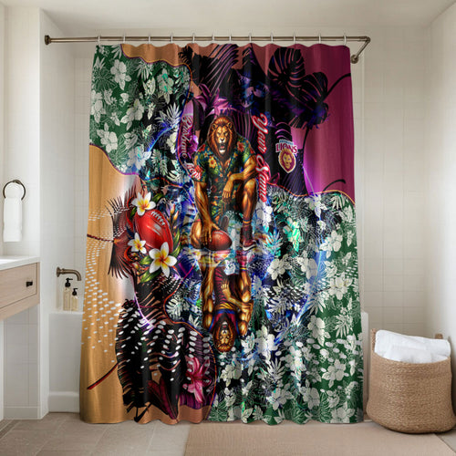 Personalized Brisbane Lions Football Bathroom Set Tropical Hibiscus Flowers - Pacific Fusion Style