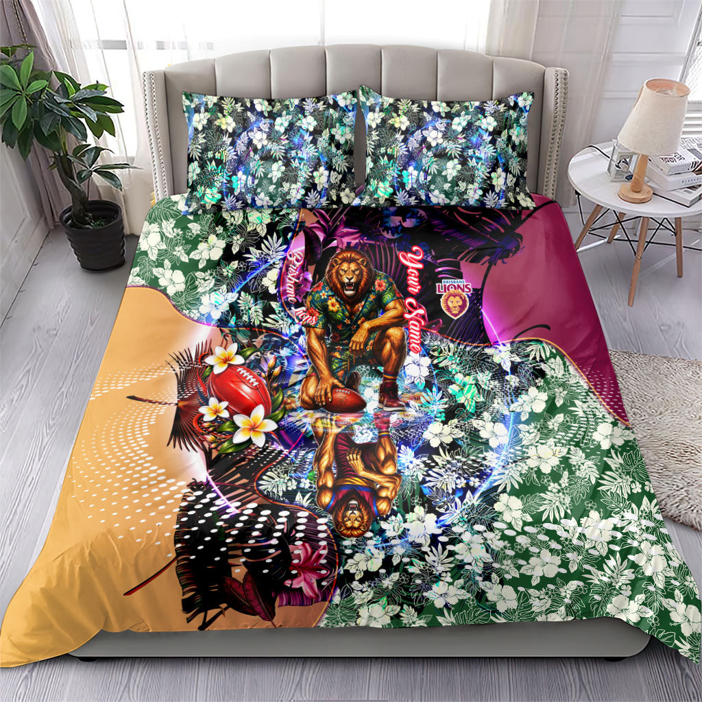 Personalized Brisbane Lions Football Bedding Set Tropical Hibiscus Flowers - Pacific Fusion Style