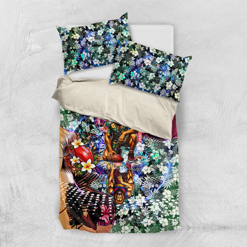 Personalized Brisbane Lions Football Bedding Set Tropical Hibiscus Flowers - Pacific Fusion Style