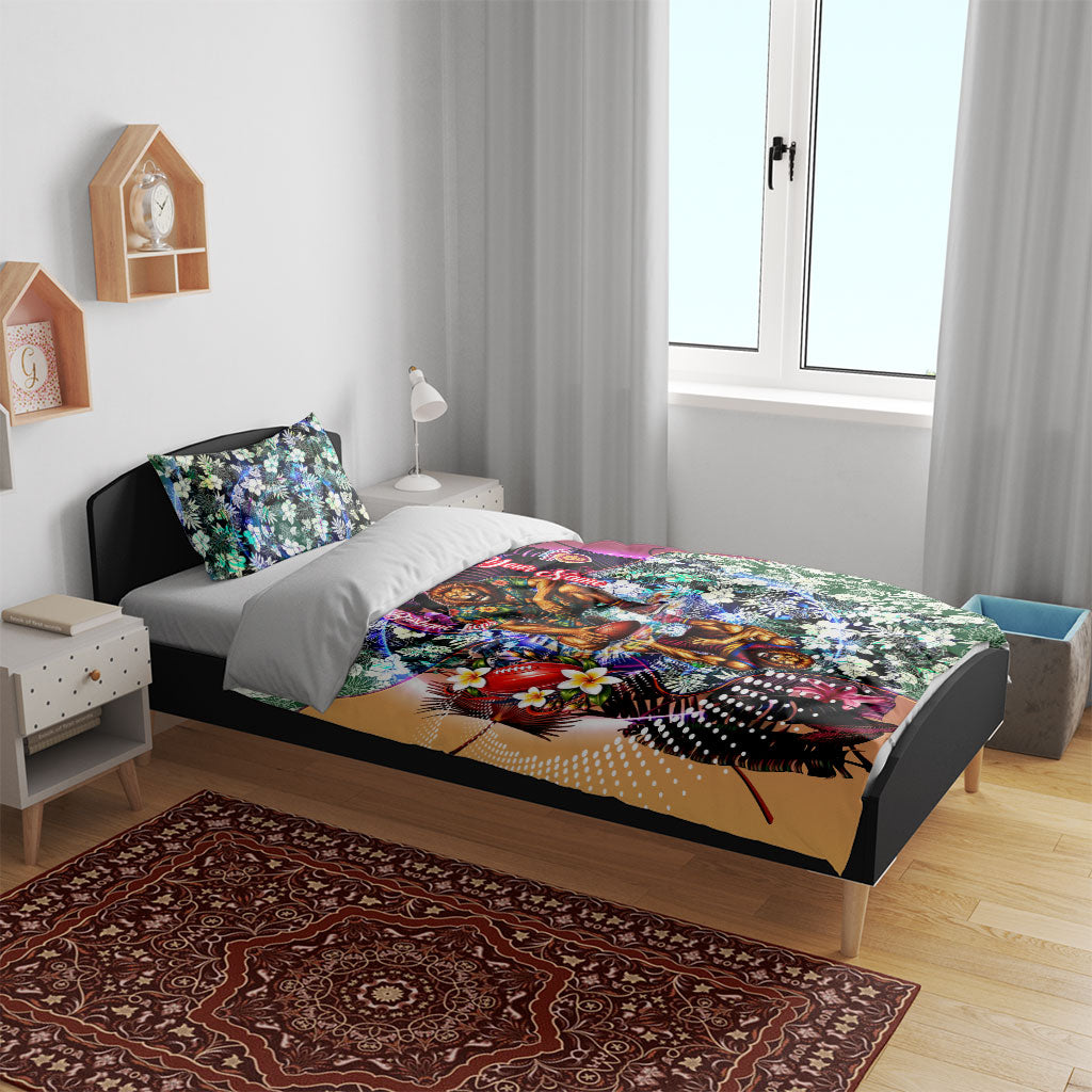 Personalized Brisbane Lions Football Bedding Set Tropical Hibiscus Flowers - Pacific Fusion Style