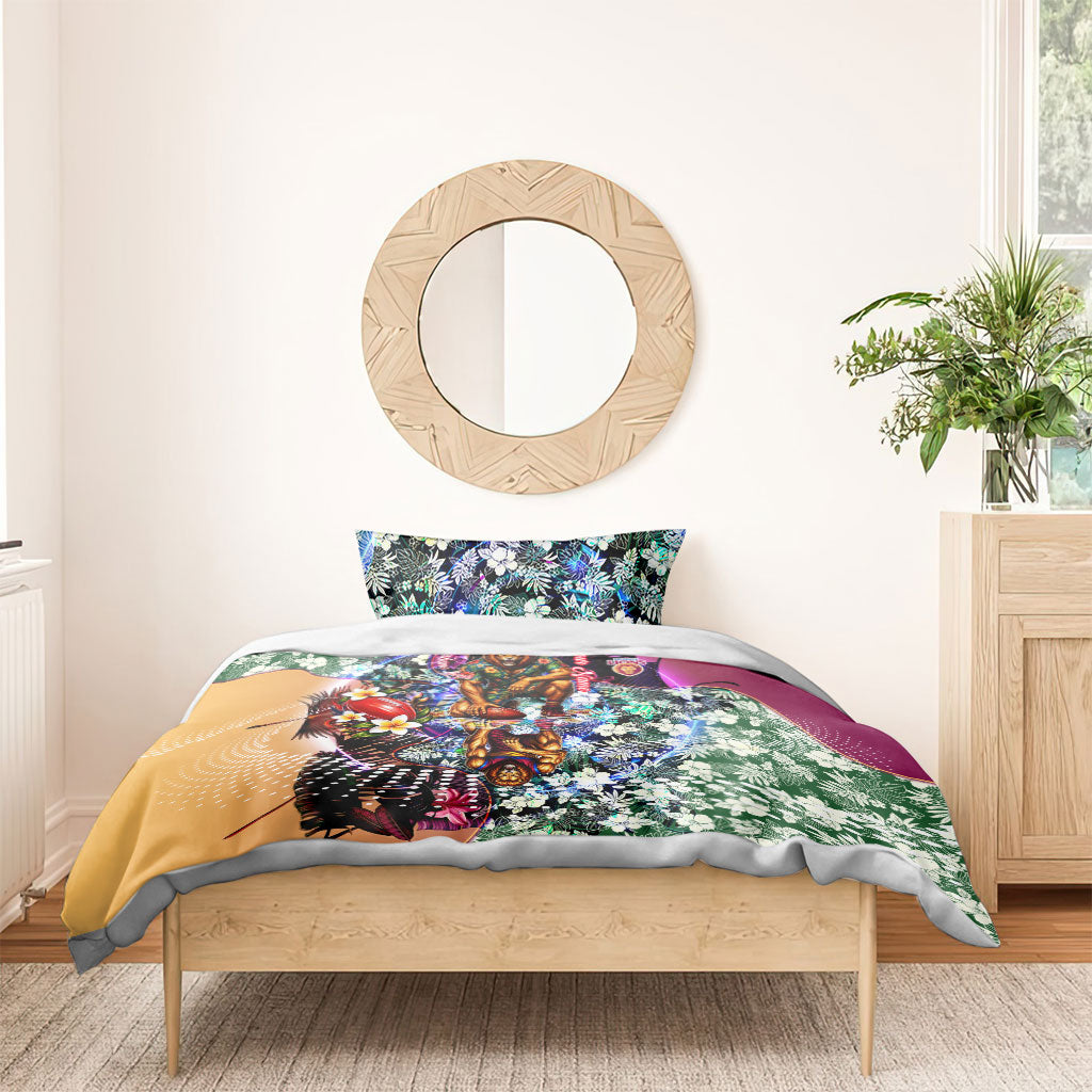 Personalized Brisbane Lions Football Bedding Set Tropical Hibiscus Flowers - Pacific Fusion Style