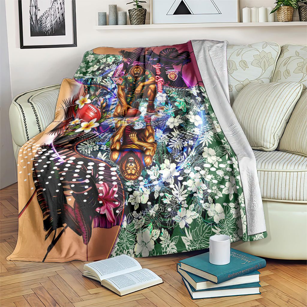 Personalized Brisbane Lions Football Blanket Tropical Hibiscus Flowers - Pacific Fusion Style