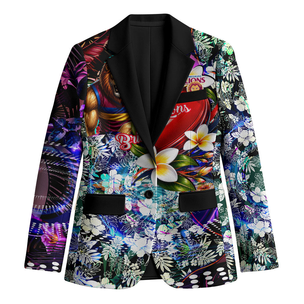 Personalized Brisbane Lions Football Blazer Tropical Hibiscus Flowers - Pacific Fusion Style