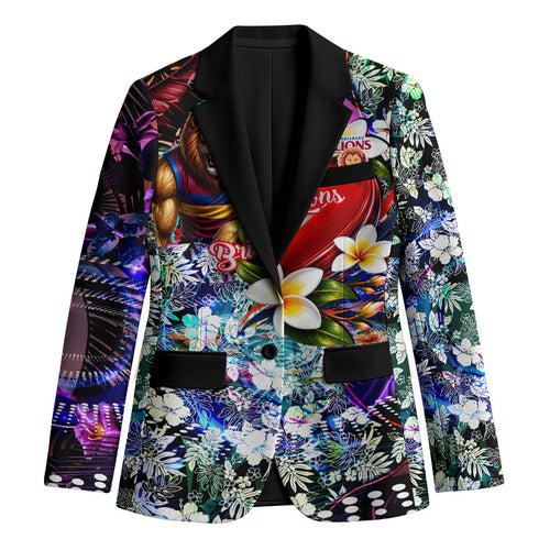Personalized Brisbane Lions Football Blazer Tropical Hibiscus Flowers - Pacific Fusion Style