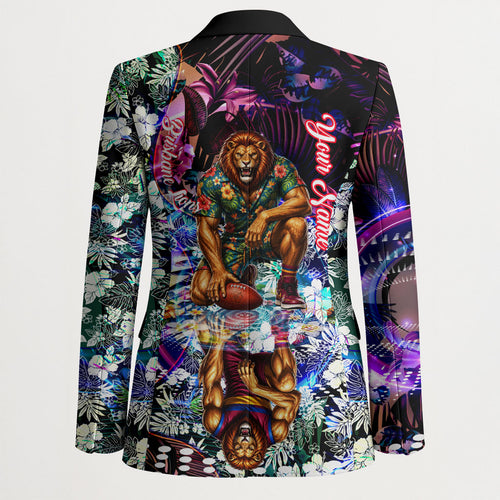 Personalized Brisbane Lions Football Blazer Tropical Hibiscus Flowers - Pacific Fusion Style
