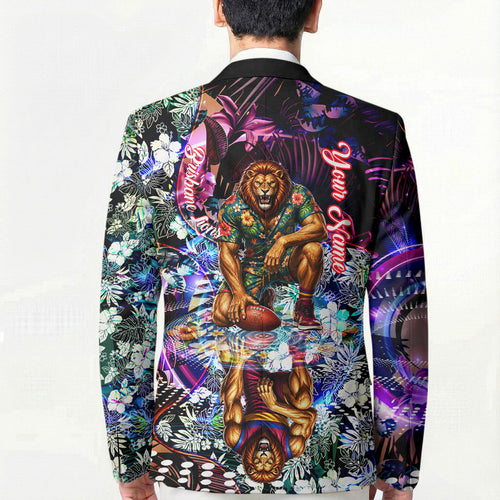 Personalized Brisbane Lions Football Blazer Tropical Hibiscus Flowers - Pacific Fusion Style