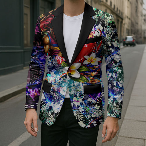 Personalized Brisbane Lions Football Blazer Tropical Hibiscus Flowers - Pacific Fusion Style