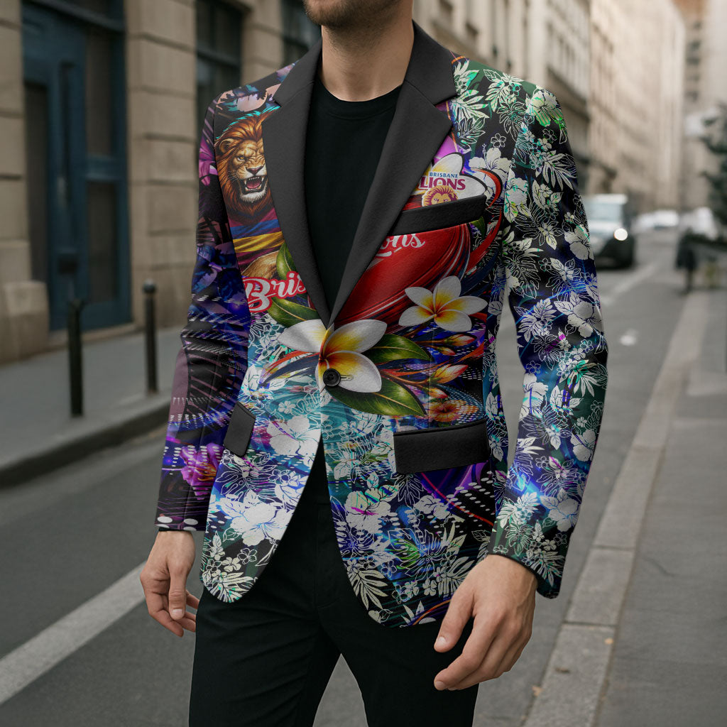 Personalized Brisbane Lions Football Blazer Tropical Hibiscus Flowers - Pacific Fusion Style