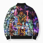 Personalized Brisbane Lions Football Bomber Puffer Jacket Tropical Hibiscus Flowers - Pacific Fusion Style