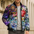 Personalized Brisbane Lions Football Bomber Puffer Jacket Tropical Hibiscus Flowers - Pacific Fusion Style