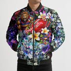 Personalized Brisbane Lions Football Bomber Puffer Jacket Tropical Hibiscus Flowers - Pacific Fusion Style