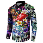 Personalized Brisbane Lions Football Button Sweatshirt Tropical Hibiscus Flowers - Pacific Fusion Style
