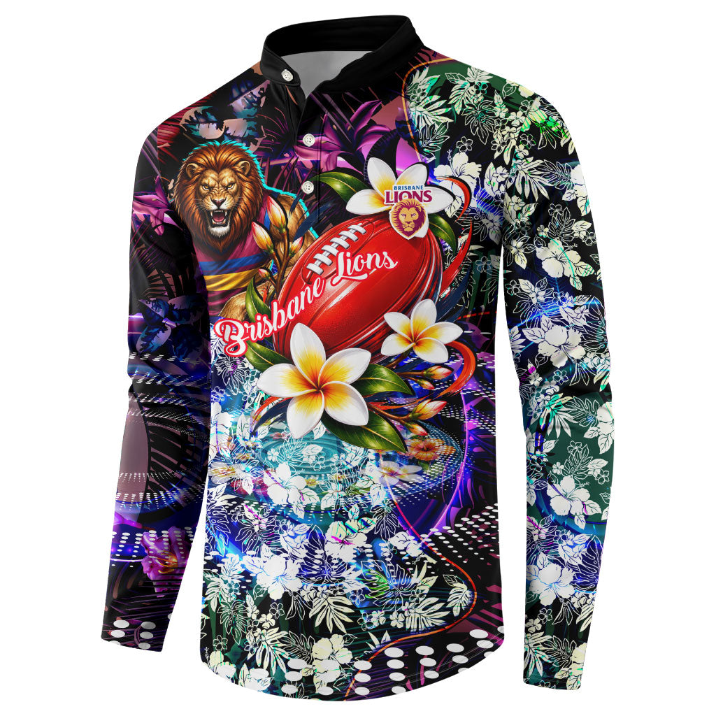 Personalized Brisbane Lions Football Button Sweatshirt Tropical Hibiscus Flowers - Pacific Fusion Style