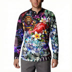 Personalized Brisbane Lions Football Button Sweatshirt Tropical Hibiscus Flowers - Pacific Fusion Style