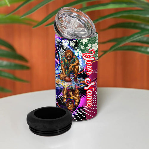 Personalized Brisbane Lions Football 4 in 1 Can Cooler Tumbler Tropical Hibiscus Flowers - Pacific Fusion Style