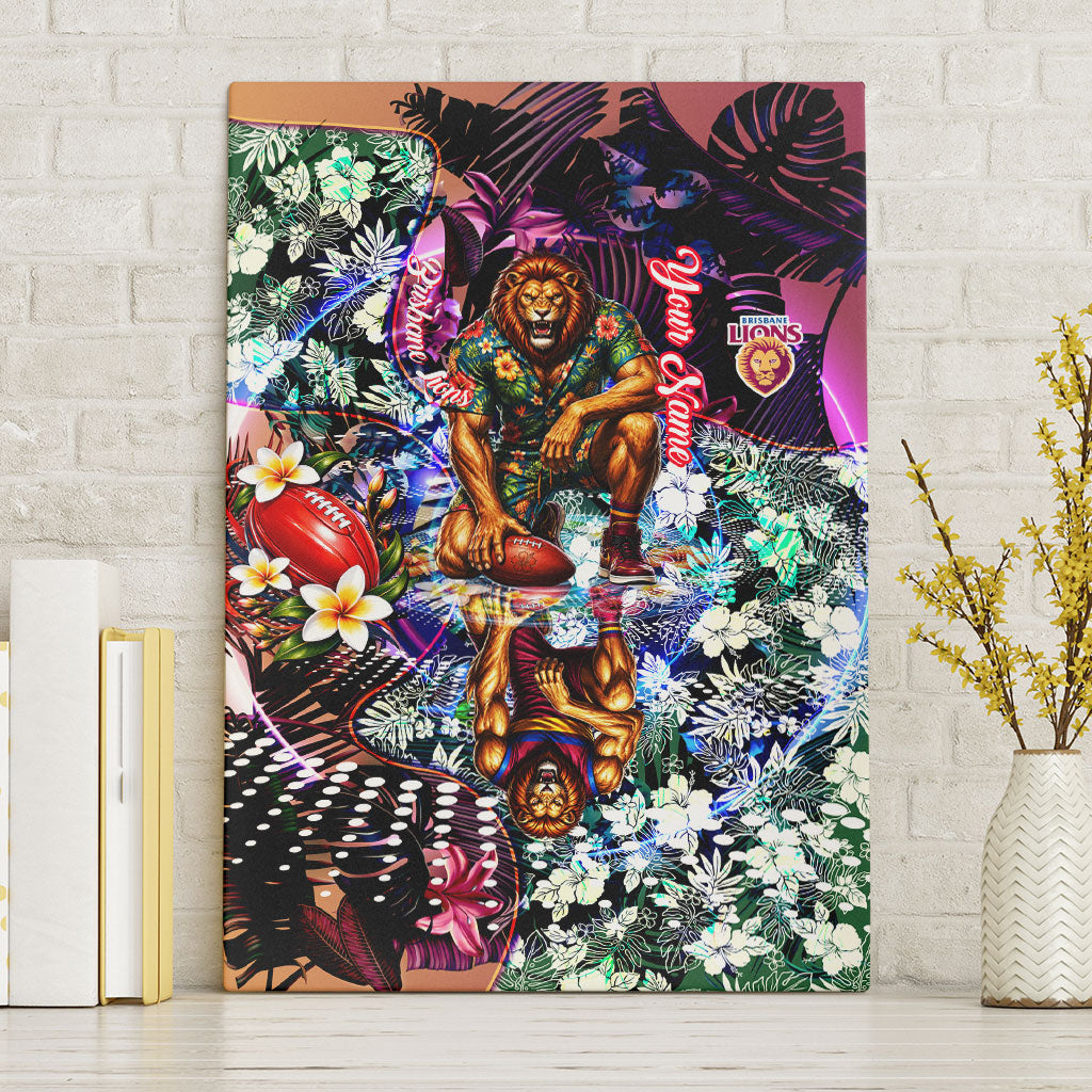 Personalized Brisbane Lions Football Canvas Wall Art Tropical Hibiscus Flowers - Pacific Fusion Style