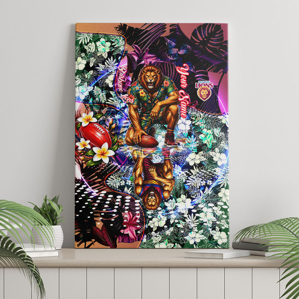 Personalized Brisbane Lions Football Canvas Wall Art Tropical Hibiscus Flowers - Pacific Fusion Style
