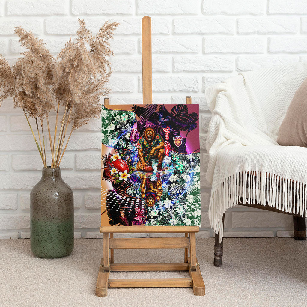 Personalized Brisbane Lions Football Canvas Wall Art Tropical Hibiscus Flowers - Pacific Fusion Style