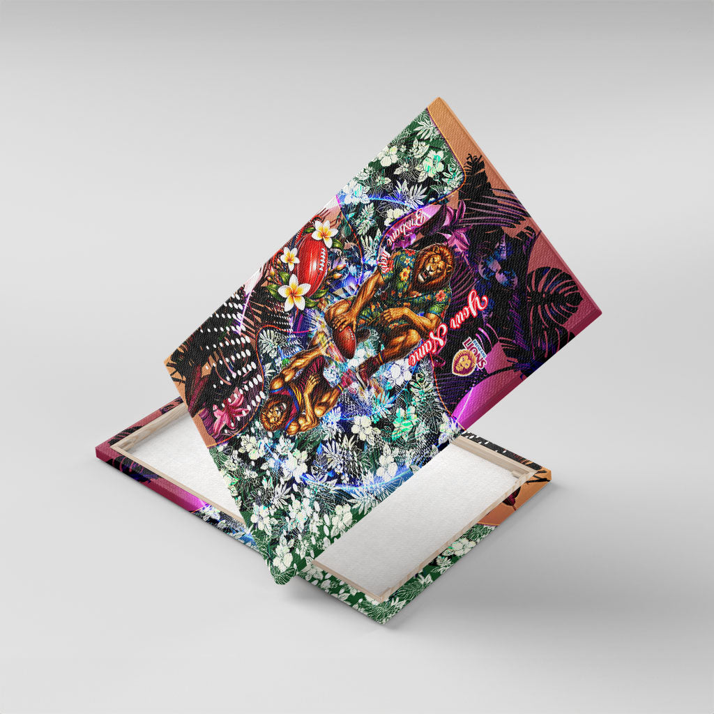 Personalized Brisbane Lions Football Canvas Wall Art Tropical Hibiscus Flowers - Pacific Fusion Style