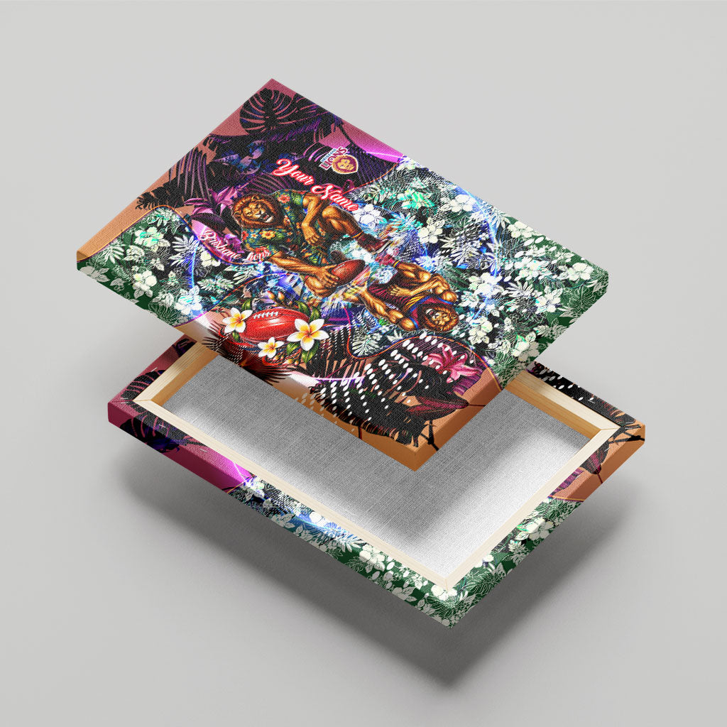 Personalized Brisbane Lions Football Canvas Wall Art Tropical Hibiscus Flowers - Pacific Fusion Style