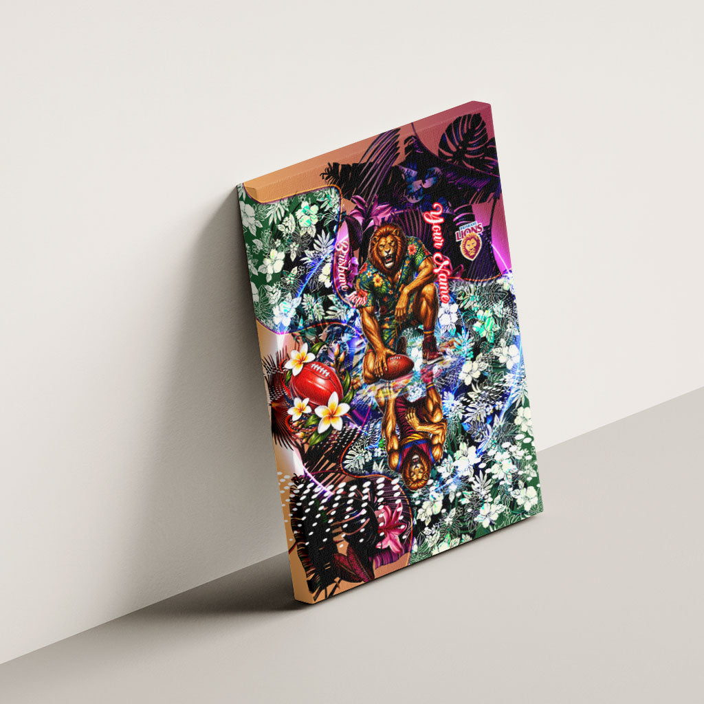 Personalized Brisbane Lions Football Canvas Wall Art Tropical Hibiscus Flowers - Pacific Fusion Style