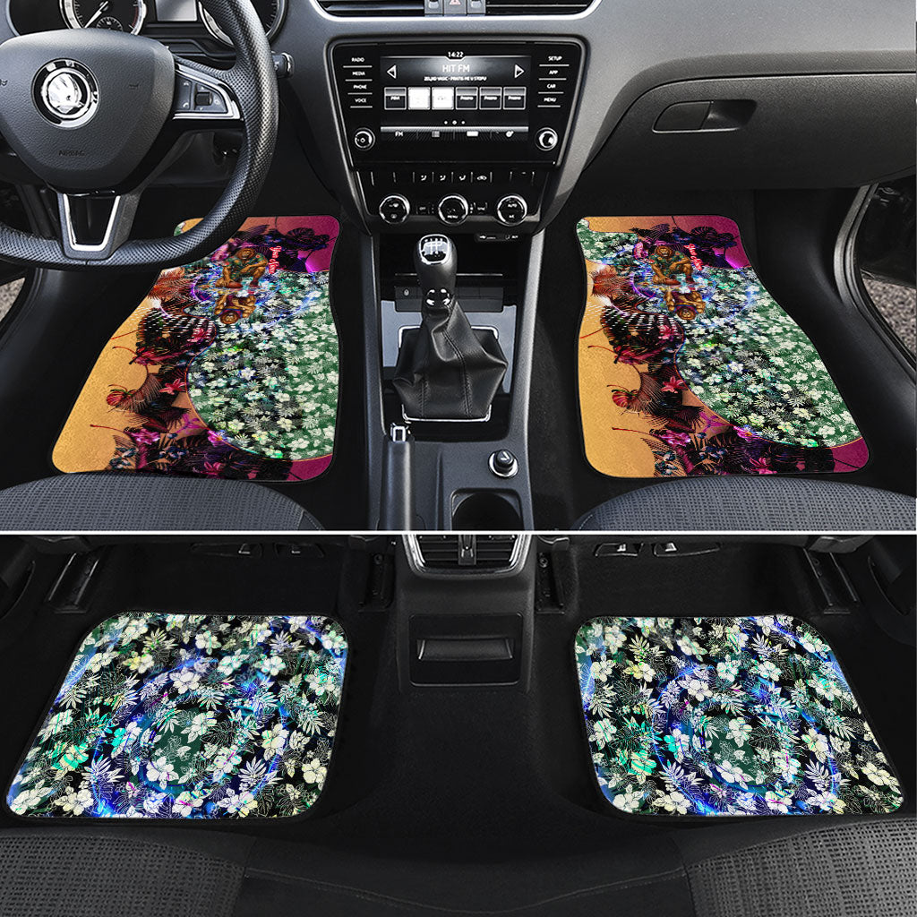 Personalized Brisbane Lions Football Car Mats Tropical Hibiscus Flowers - Pacific Fusion Style