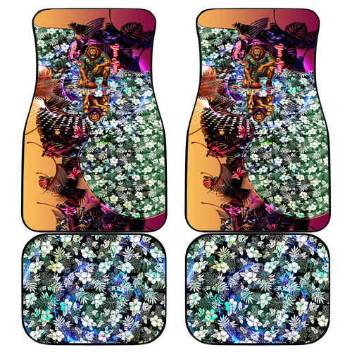 Personalized Brisbane Lions Football Car Mats Tropical Hibiscus Flowers - Pacific Fusion Style